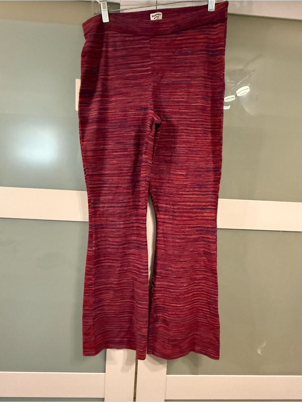 Sunday Best Striped Posie Lightweight Knit High Rise Flares in Space Dye Red
